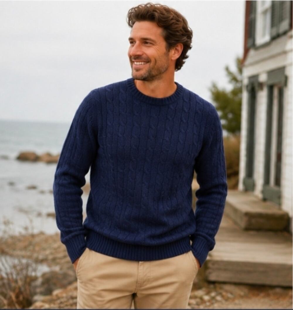 J.Crew Men’s Navy Cable Knit Wool Blend Sweater Size Large